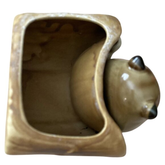 Relpo Raccoon in Log Planter #57834 Vintage Japan Ceramic Woodland Decor - Picture 8 of 9